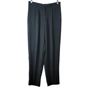 Venezia Taper Dress Pants Black Size 14 Button Zip Pockets Pleat Front Polyester